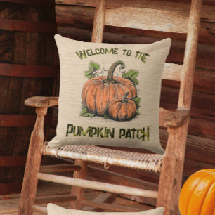 Pumpkin Patch Autumn Fall Faux Burlap Outdoor Pillow