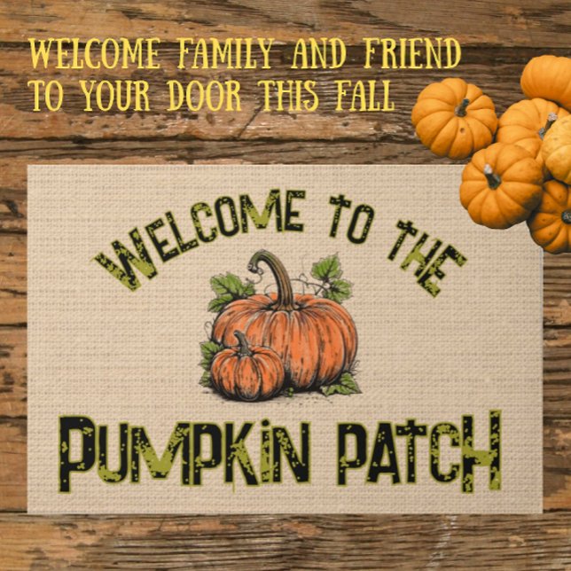 Pumpkin Patch Autumn Halloween Faux Burlap  Doormat (You can personalize the text!)