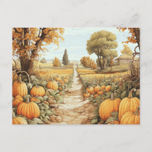 Pumpkin Patch Autumn Leaves Trees Halloween Holiday Postcard