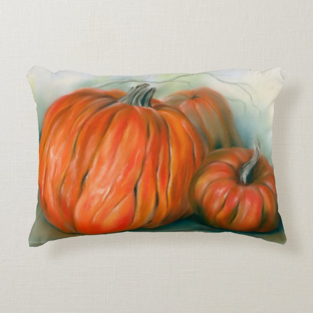 Pumpkin Patch Autumn Trio Pastel Art Accent Pillow (Front)