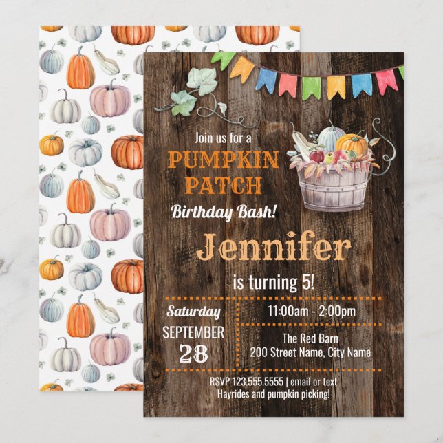 Pumpkin Patch Birthday Bash Invitation (Front/Back)