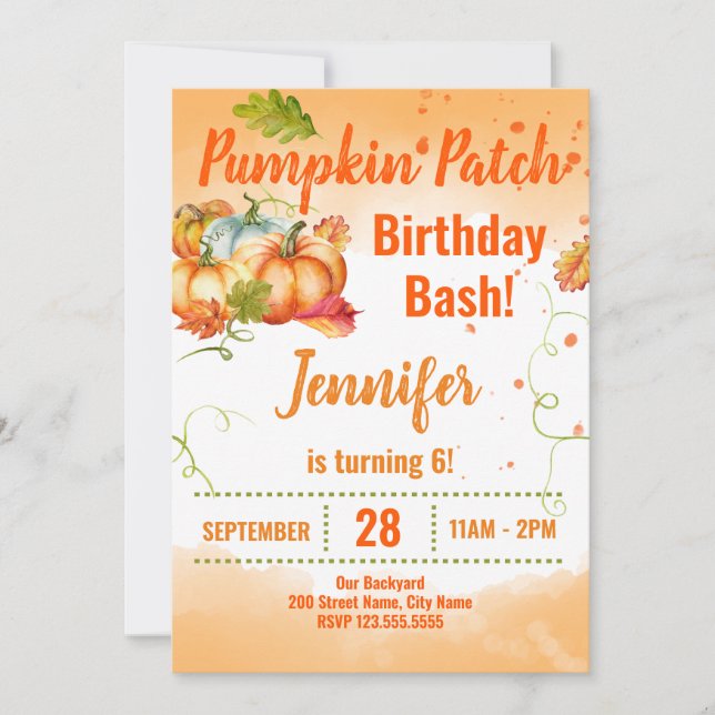 Pumpkin Patch Birthday Bash Invitation (Front)