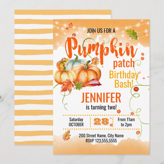 Pumpkin Patch Birthday Bash Invitation (Front/Back)
