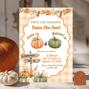 Pumpkin patch boy joint birthday invitation