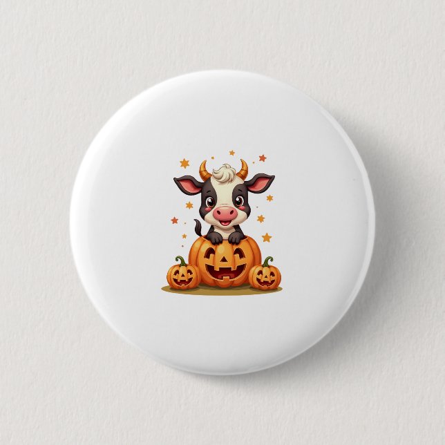 Pumpkin Patch Cow 2 Inch Round Button (Front)