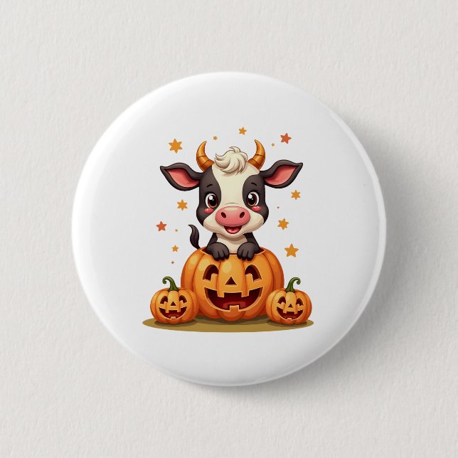 Pumpkin Patch Cow 2 Inch Round Button (Front)