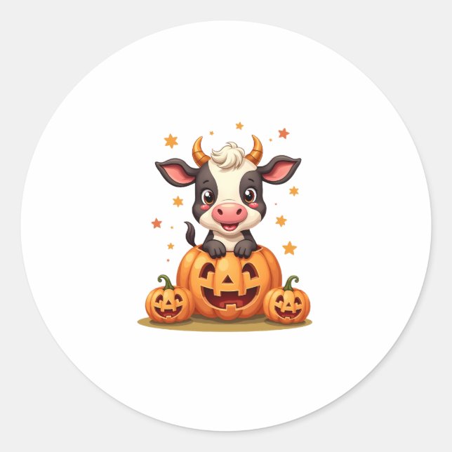 Pumpkin Patch Cow Classic Round Sticker (Front)