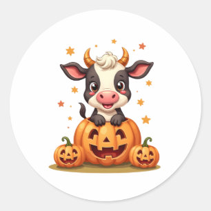 Pumpkin Patch Cow Classic Round Sticker