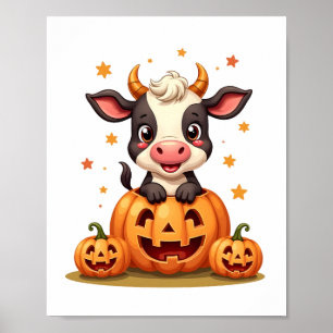 Pumpkin Patch Cow Poster