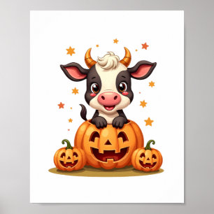 Pumpkin Patch Cow Poster