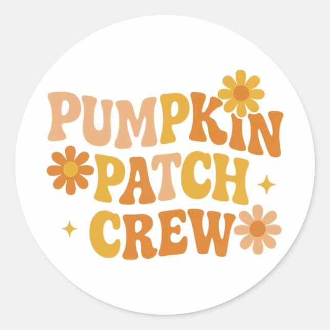 Pumpkin Patch Crew Retro Groovy Fall Autumn Classic Round Sticker (Front)