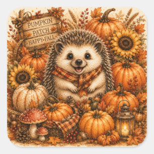 Pumpkin Patch Cute Fall Hedgehog Square Sticker