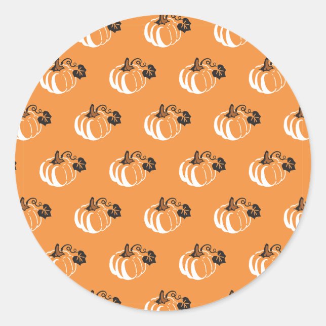 Pumpkin Patch Delight: Charming Patterned Pumpkin Classic Round Sticker (Front)