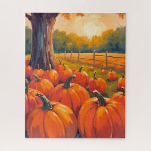 Pumpkin Patch   Fall Orange Watercolor Autumn Jigsaw Puzzle
