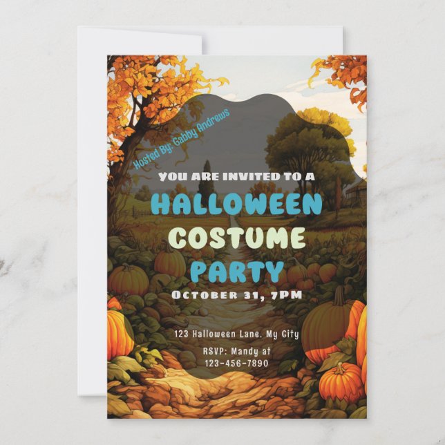 Pumpkin Patch Fall Trees Leaves Autumn Halloween Invitation (Front)