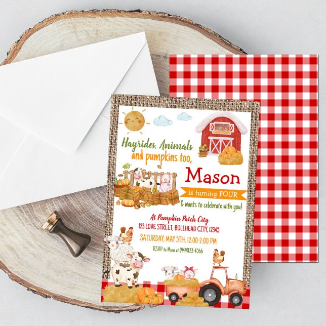 Pumpkin Patch Farm Animals Birthday Invitation (Creator Uploaded)