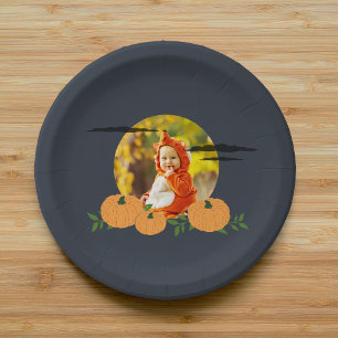 Pumpkin Patch Halloween Photo Paper Plate