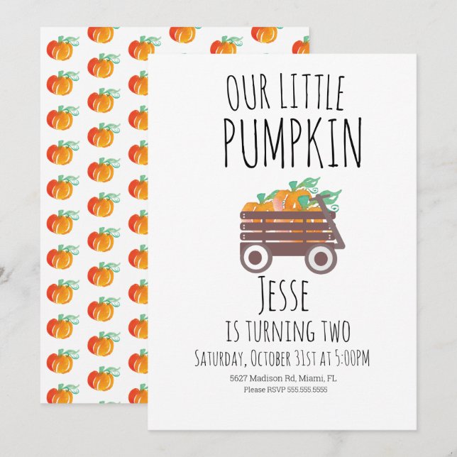 Pumpkin Patch Halloween Pumpkins Wagon Turning Two Invitation (Front/Back)