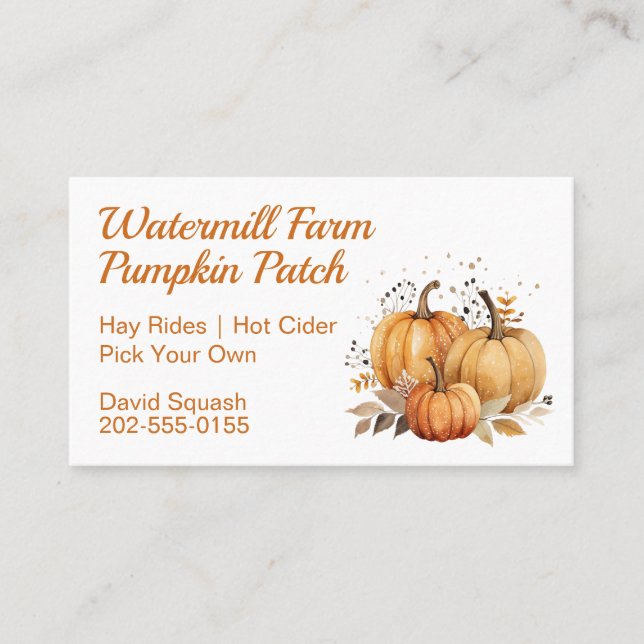 Pumpkin Patch Harvest Fall Themed Business Card (Front)