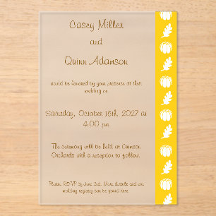 Pumpkin Patch in Yellow Acrylic Wedding Invitations
