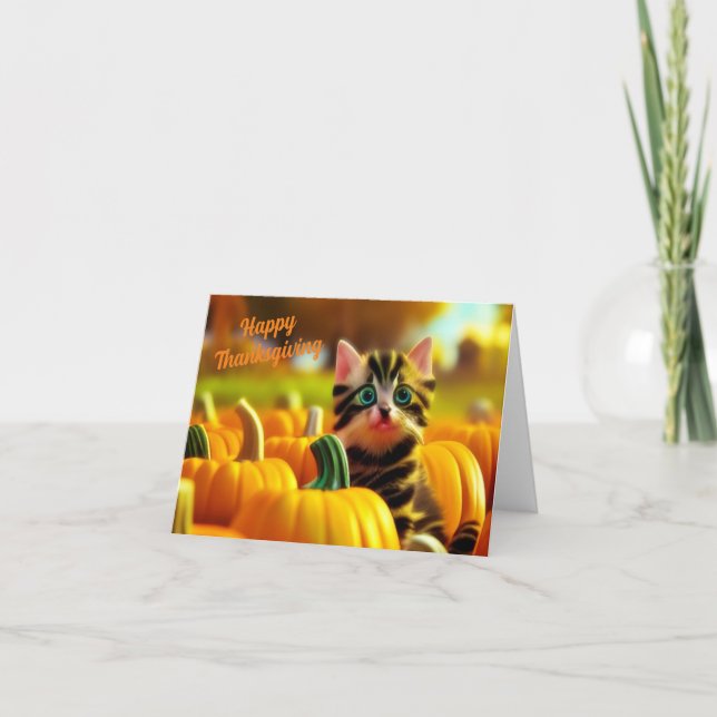 Pumpkin Patch Kitten Thanksgiving Card (Front)