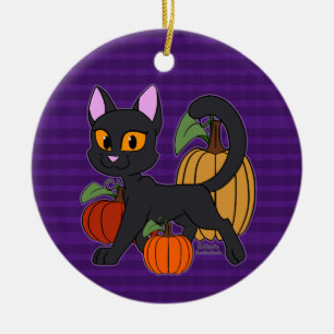 Pumpkin Patch Kitty Cat Ceramic Ornament