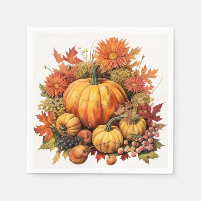 Pumpkin Patch Panorama: Foliage and Florals Napkin (Front)
