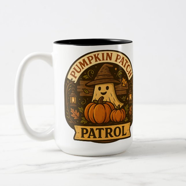 Pumpkin Patch Patrol | Halloween Two-Tone Coffee Mug (Left)