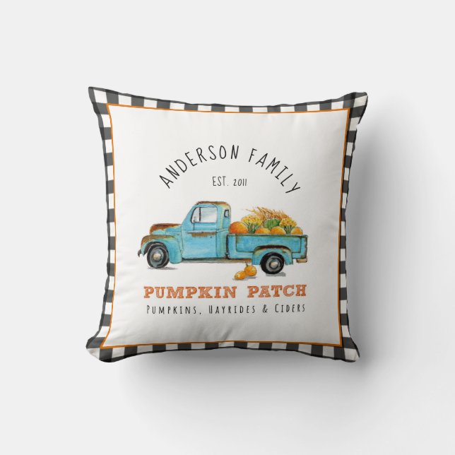 Pumpkin patch personalized gingham Throw Pillow (Front)