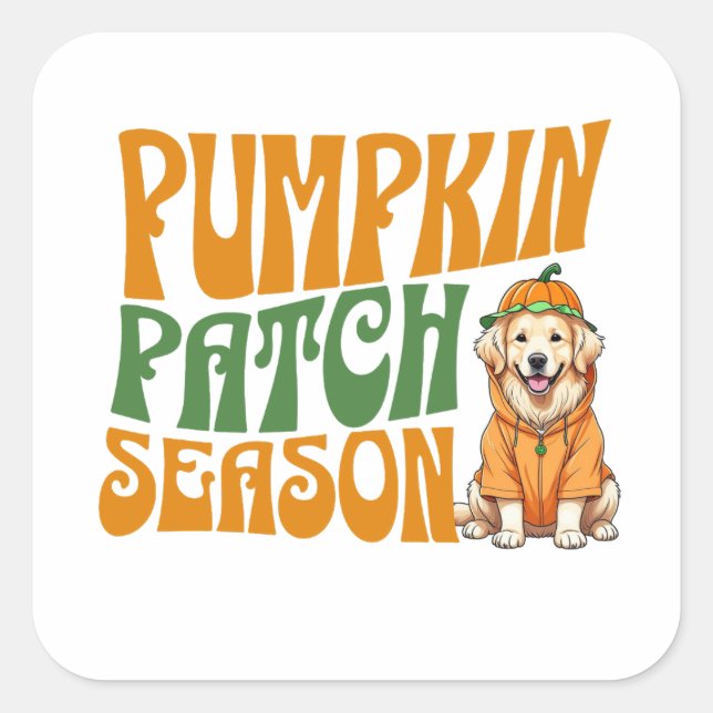 Pumpkin Patch Season Golden Retriever Fall Square Sticker (Front)