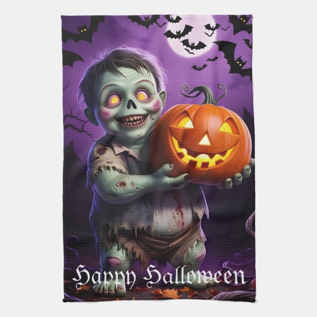 Pumpkin Patch Skeleton Companion Kitchen Towel (Vertical)