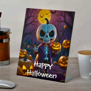 Pumpkin Patch Skeleton Companion Pedestal Sign