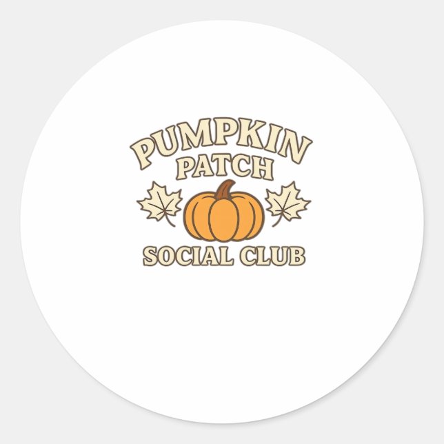 Pumpkin Patch Social Club � Cozy Autumn Aesthetic  Classic Round Sticker (Front)