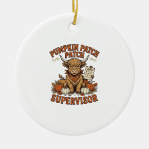 Pumpkin Patch Supervisor Highland Cow Vintage Shir Ceramic Ornament