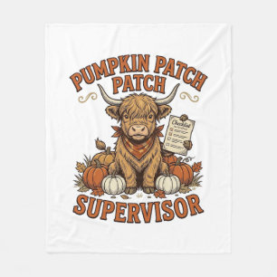 Pumpkin Patch Supervisor Highland Cow Vintage Shir Fleece Blanket