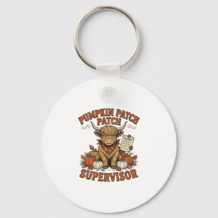 Pumpkin Patch Supervisor Highland Cow Vintage Shir Keychain