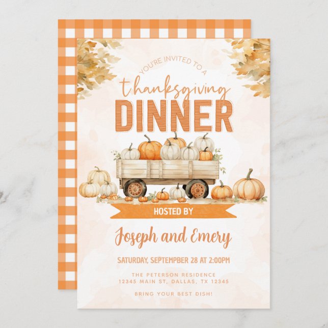 Pumpkin Patch Thanksgiving Dinner Party Invitation (Front/Back)