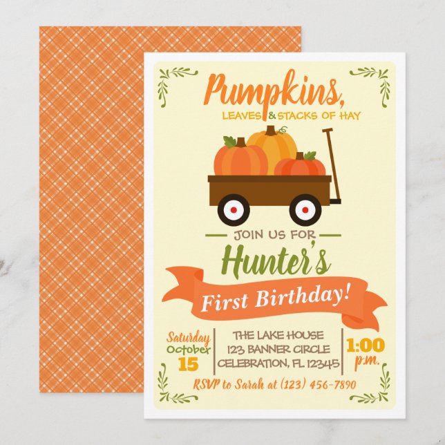 Pumpkin Patch Wagon Fall Birthday Invitation (Front/Back)