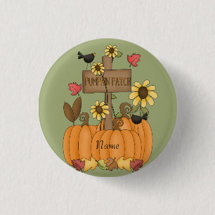 Pumpkin Patch with Name 1 Inch Round Button