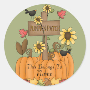 Pumpkin Patch with Name Classic Round Sticker