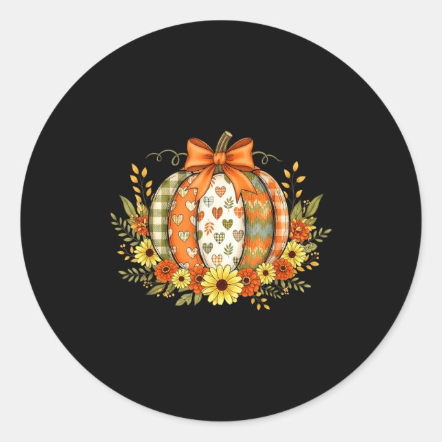 Pumpkin Patchwork Flower Thanksgiving Autumn Fall  Classic Round Sticker (Front)