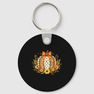 Pumpkin Patchwork Flower Thanksgiving Autumn Fall Keychain