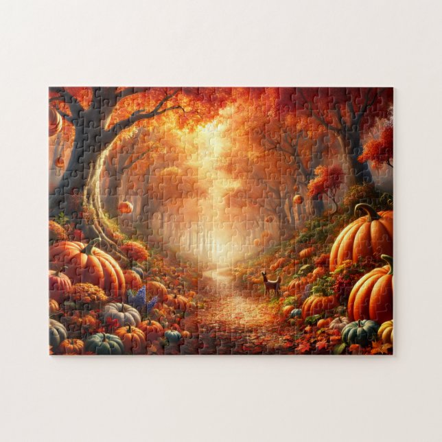 Pumpkin Path Autumn Forest Jigsaw Puzzle (Horizontal)