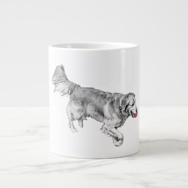 Pumpkin Path Pup with Red Ball Large Coffee Mug (Front)