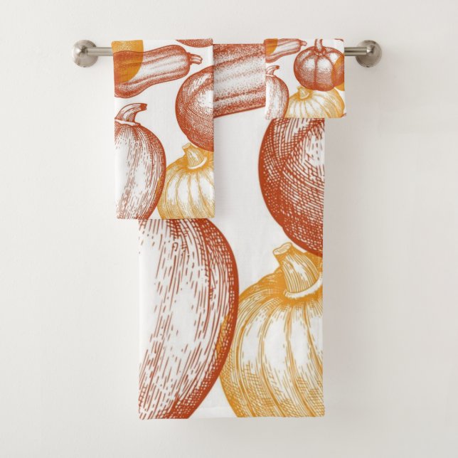 Pumpkin pattern bath towel set (Insitu)