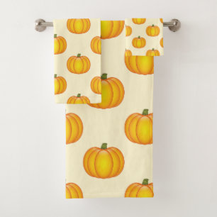 Pumpkin Pattern Fall Yellow Bath Towel Set