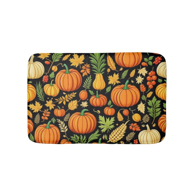 Pumpkin Pattern Harvest Day Autumn Bath Mat (Front)