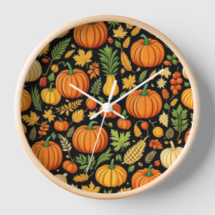 Pumpkin Pattern Harvest Day Autumn Clock