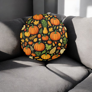 Pumpkin Pattern Harvest Day Autumn Decor Round Pillow
