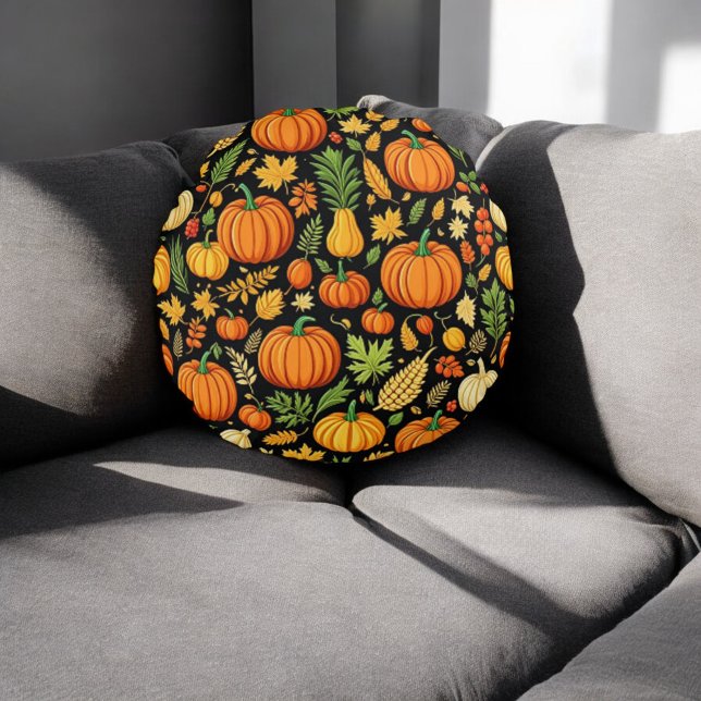 Pumpkin Pattern Harvest Day Autumn Decor Round Pillow (Creator Uploaded)